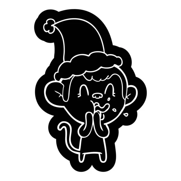 Loco Peculiar Icono Dibujos Animados Mono Con Sombrero Santa — Vector de stock