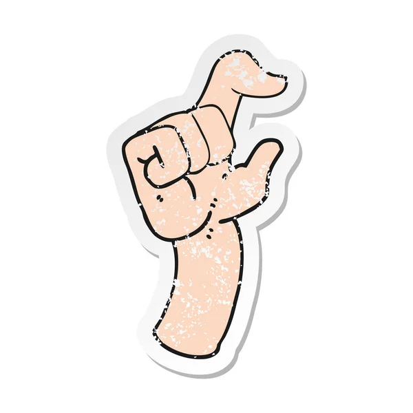 Retro distressed sticker of a cartoon hand making smallness gest — Stock Vector