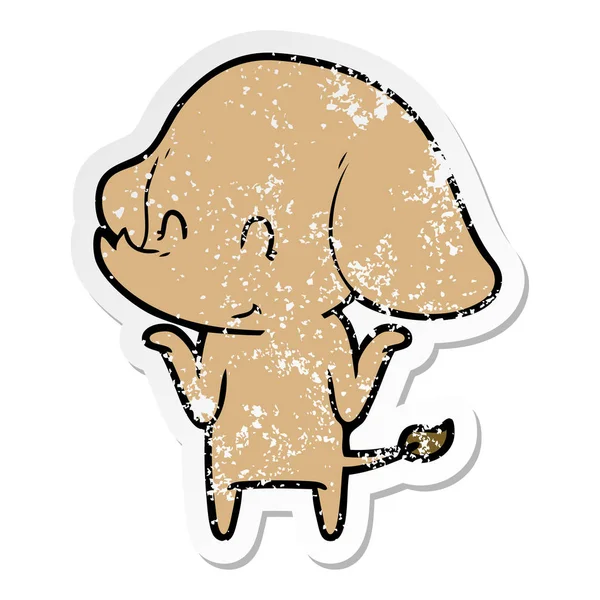 Pegatina angustiada de un lindo elefante de dibujos animados — Archivo Imágenes Vectoriales