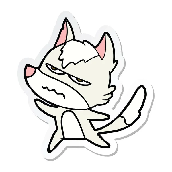 Sticker of a cartoon annoyed wolf — Stock Vector