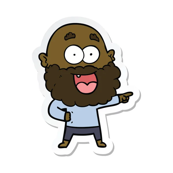 Aufkleber Eines Cartoon Verrückten Glücklichen Mannes Mit Bart — Stockvektor