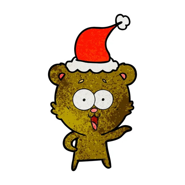 Lachender Teddybär Handgezeichneter Texturierter Cartoon Eines Weihnachtsmannes — Stockvektor