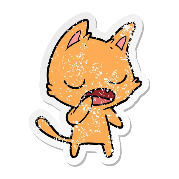 Verontruste Sticker Van Een Pratende Kat Cartoon — Stockvector