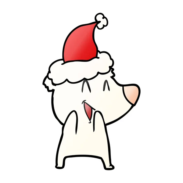 Caricatura gradiente oso polar riendo de un sombrero de Santa Claus — Vector de stock