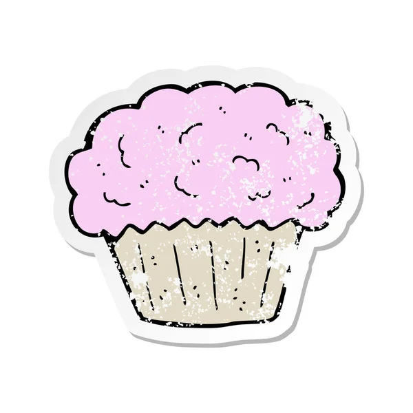 Etiqueta angustiada retro de um cupcake dos desenhos animados —  Vetores de Stock