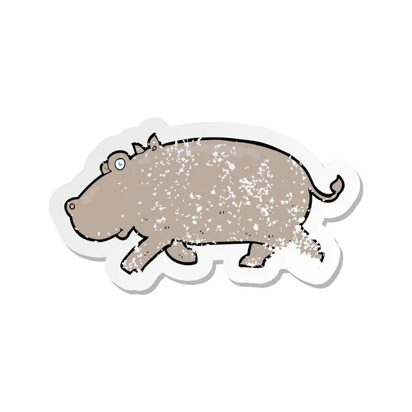 Etiqueta Angustiada Retro Hipopótamo Desenho Animado —  Vetores de Stock