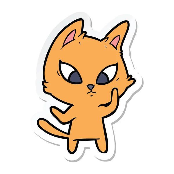 Sticker Van Een Verward Cartoon Kat — Stockvector