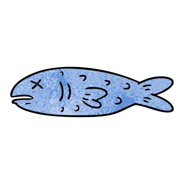 Hand Drawn Textured Cartoon Doodle Dead Fish — Stock Vector