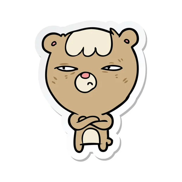 Sticker of a cartoon angry bear — Stock Vector