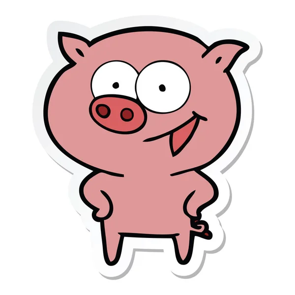 Klistermärke med en glad gris tecknad film — Stock vektor