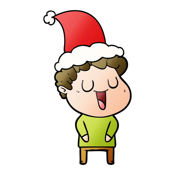 Laughing Hand Drawn Gradient Cartoon Man Wearing Santa Hat — Stock Vector