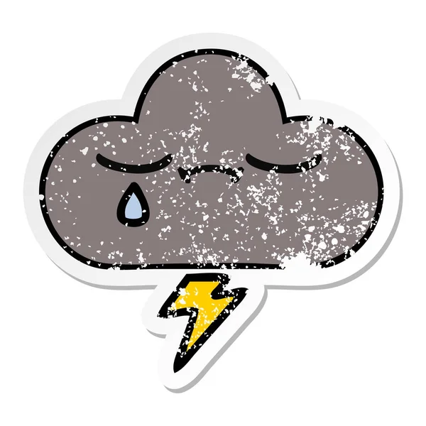 Distressed Sticker Cute Cartoon Storm Cloud — Stock Vector