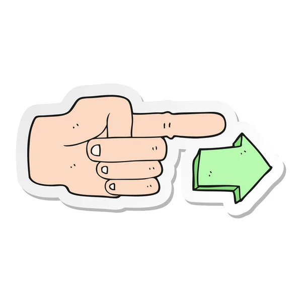 Sticker Van Een Cartoon Wijzende Hand Met Pijl — Stockvector