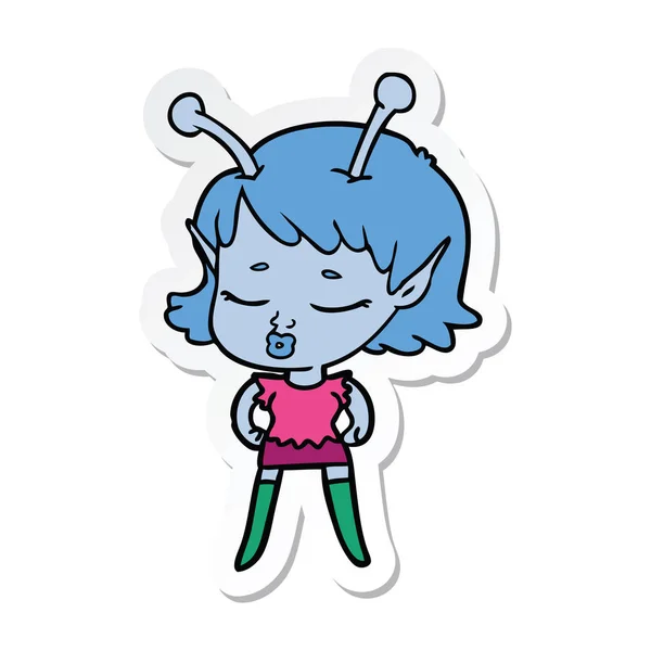 一个可爱的外星女孩卡通贴纸 — 图库矢量图片