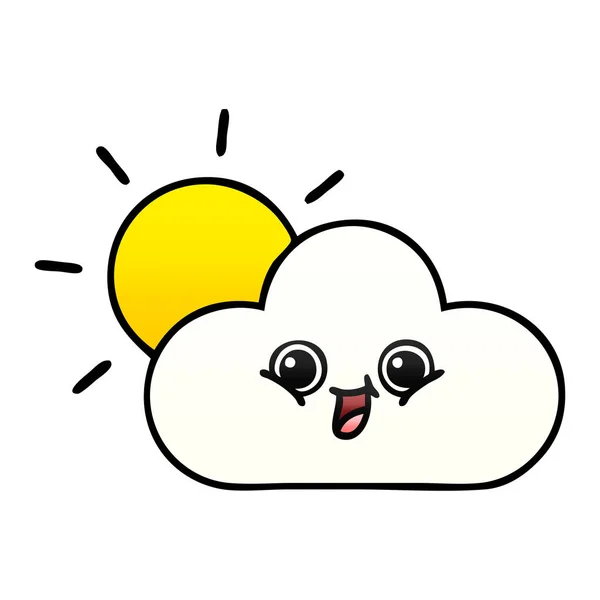 Gradiente sombreado nube de dibujos animados y sol — Vector de stock