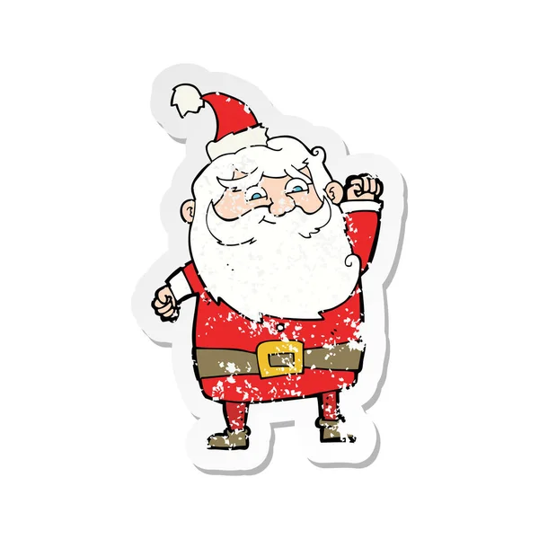 Adesivo Retro Angustiado Desenho Animado Santa Claus — Vetor de Stock