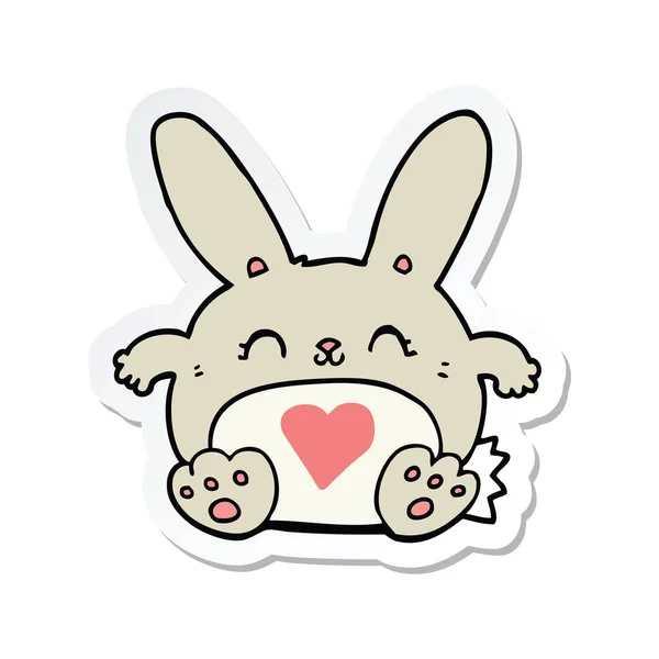 Adesivo Simpatico Coniglio Cartone Animato Con Cuore Amore — Vettoriale Stock