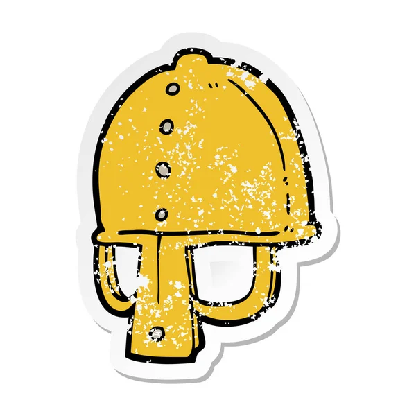 Etiqueta angustiada de um capacete medieval de desenhos animados — Vetor de Stock