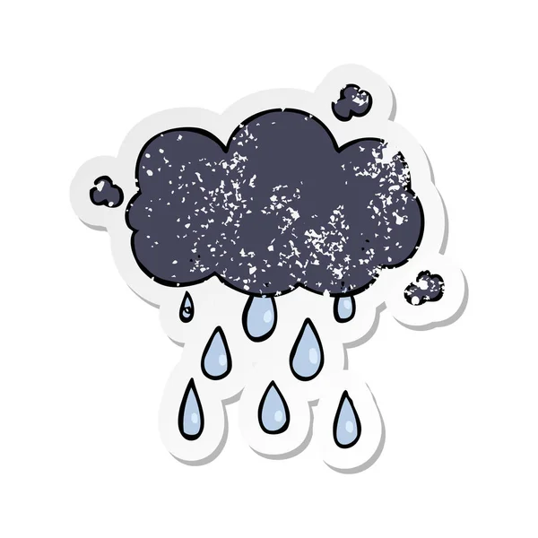 Bir Karikatür Sıkıntılı Etiket Bulut Yağmur — Stok Vektör