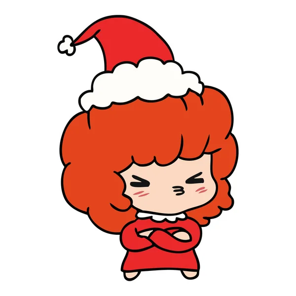 Dibujos Animados Navidad Dibujados Mano Chica Kawaii — Vector de stock