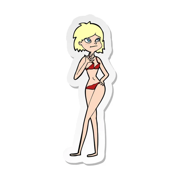 Sticker of a cartoon woman in bikini — Stock Vector