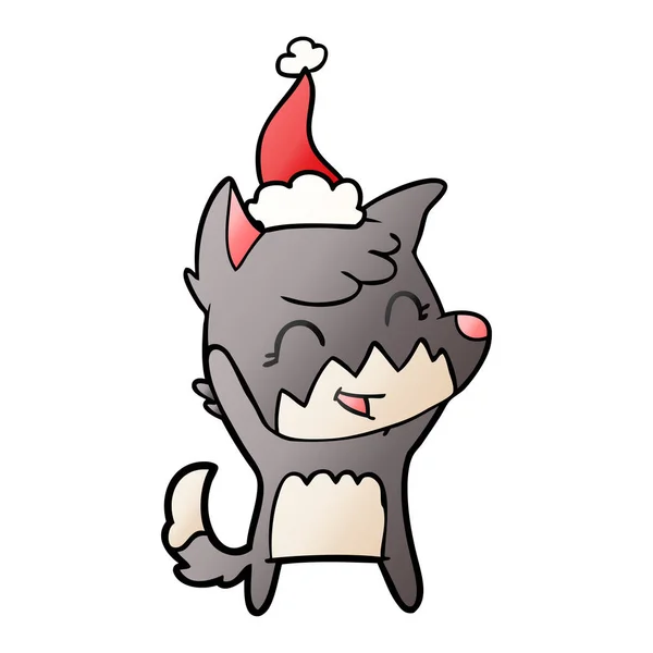 Happy Gradient Cartoon eines Fuchses mit Weihnachtsmütze — Stockvektor