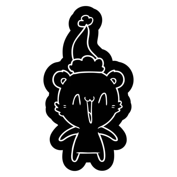 Felice Orso Polare Eccentrico Icona Del Cartone Animato Cappello Babbo — Vettoriale Stock