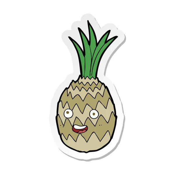 Klistermärke Cartoon Happy Ananas — Stock vektor