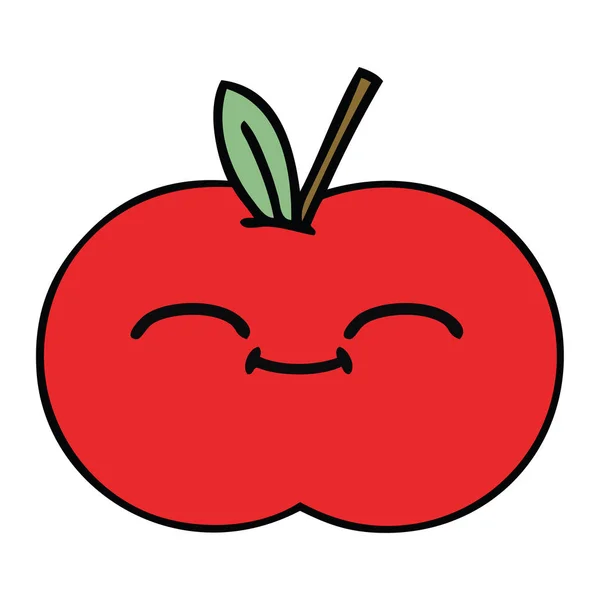 Söta Tecknade Ett Rött Äpple — Stock vektor