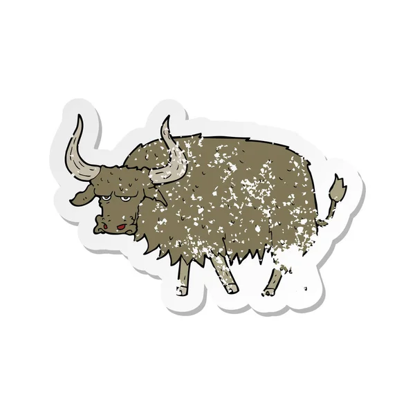 Retro Distressed Sticker Cartoon Annoyed Hairy Cow — Stock Vector