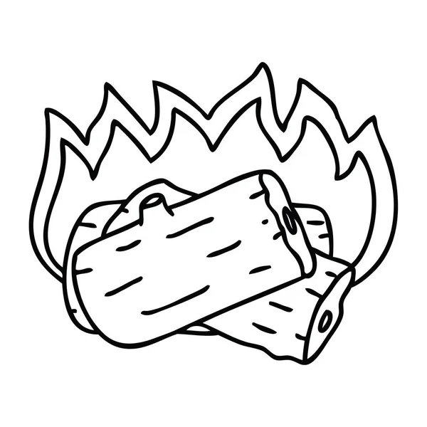 Egendomliga linje ritning tecknad burning logg — Stock vektor