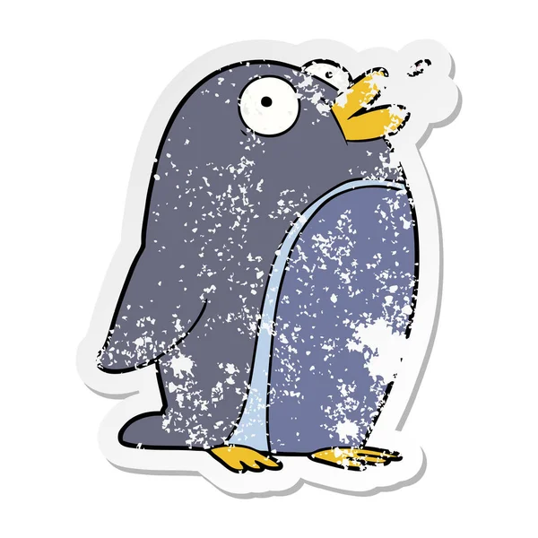 Verontruste Sticker Van Een Cartoon Pinguïn — Stockvector