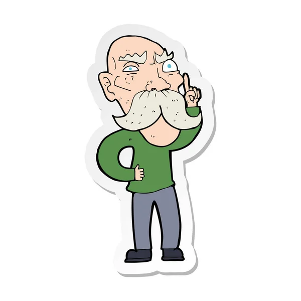 Etiqueta Desenho Animado Irritado Velho Homem —  Vetores de Stock