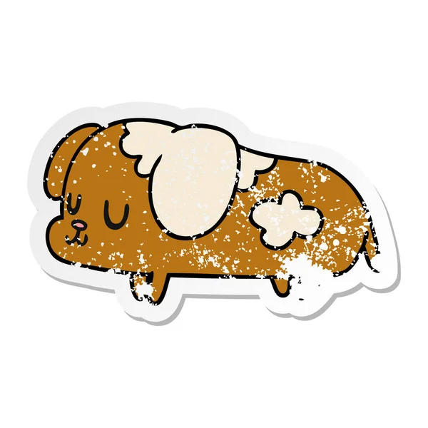 Sıkıntılı etiket karikatür kawaii şirin bir köpek — Stok Vektör