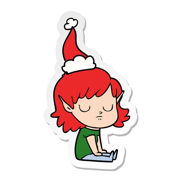 Sticker cartoon of a elf girl wearing santa hat — Stock Vector