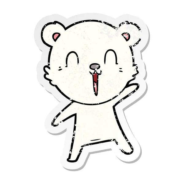 Nödställda klistermärke av en glad cartoon isbjörn — Stock vektor