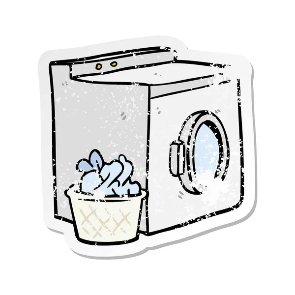 Verontruste Sticker Van Een Cartoon Wasmachine — Stockvector