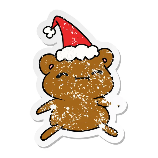 Handgezeichneter Weihnachtsaufkleber Karikatur Von Kawaiischem Bären — Stockvektor