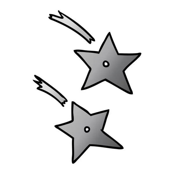 Mão Desenhada Gradiente Desenho Animado Doodle Ninja Jogando Estrelas — Vetor de Stock