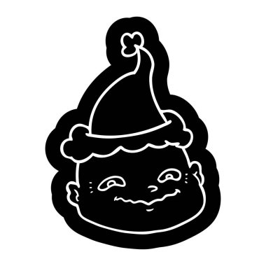 Noel Baba şapkası giyen kel bir adam ilginç çizgi film simgesi