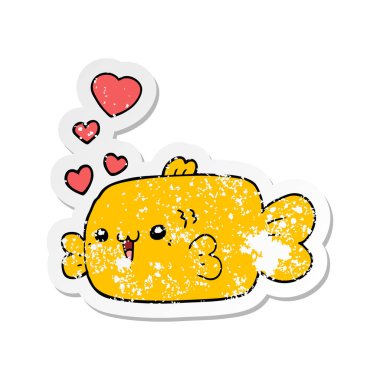 sevimli çizgi balık aşk yürekleri sıkıntılı etiket