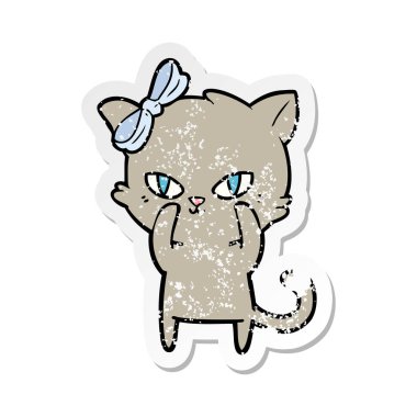 sevimli çizgi kedi sıkıntılı etiket