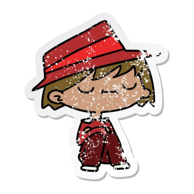 bir şirin kawaii kişinin sıkıntılı etiket çizgi film