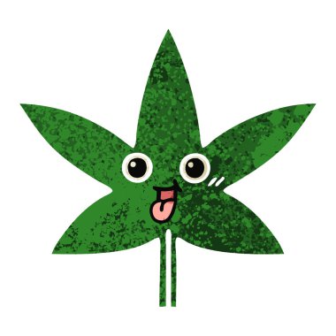 Retro illüstrasyon tarzı çizgi film marihuana yaprağı