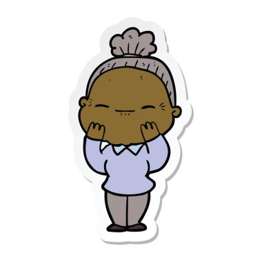 çizgi film huzurlu yaşlı kadın etiketi