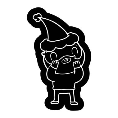 Noel Baba şapkası giyen sakallı bir adam ilginç çizgi film simgesi