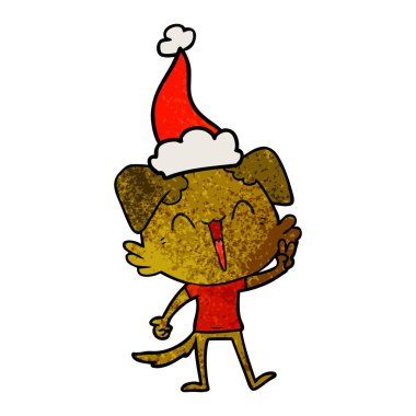 mutlu küçük köpek el giyen Noel Baba şapkası, dokulu çizgi film çekilmiş