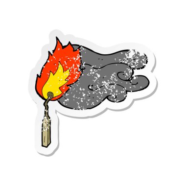 bir çizgi film yanan maçın Retro sıkıntılı etiket