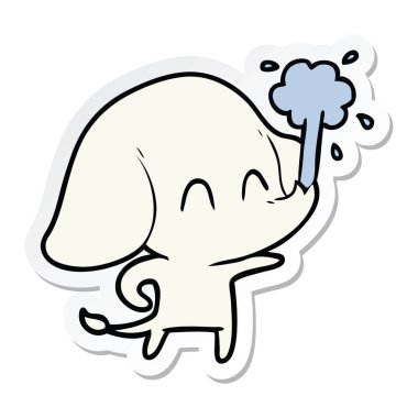 etiket su spouting bir sevimli çizgi fil