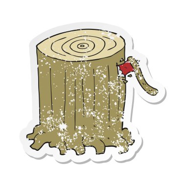 bir çizgi film büyük ağaç güdük Retro sıkıntılı etiket